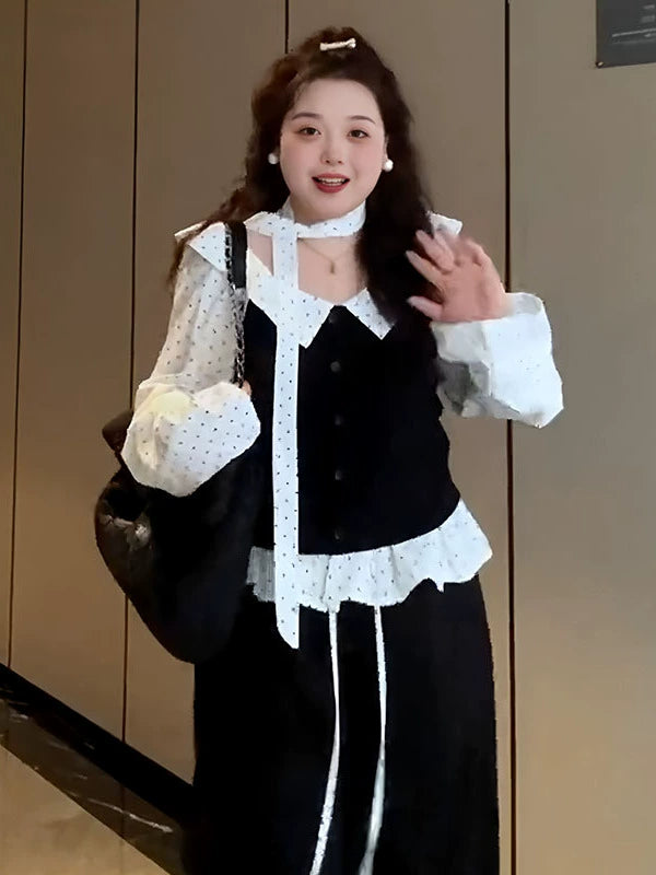 Large size polka dot streamer top B0248