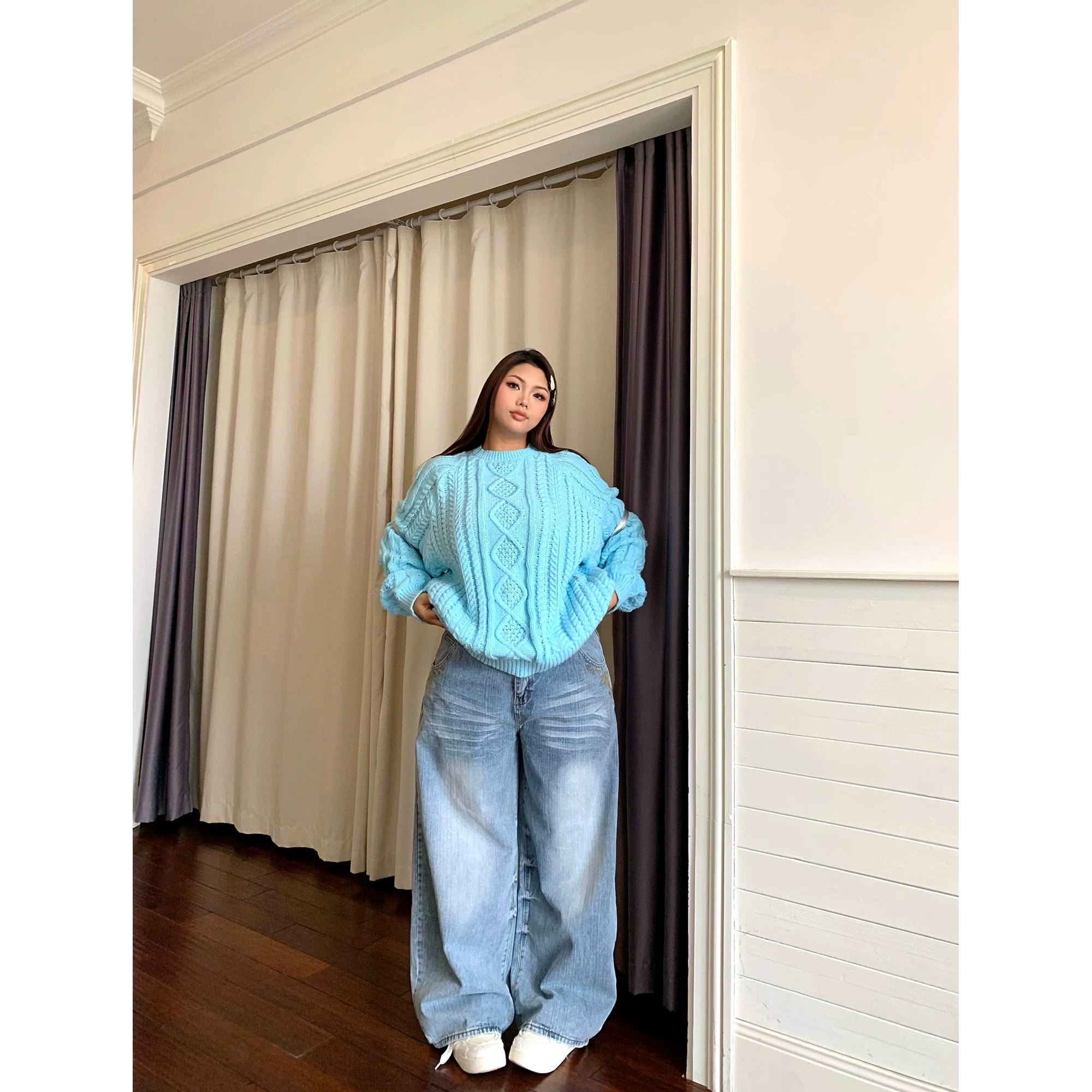 American retro cat whisker gradual change lightning jeans FE0505