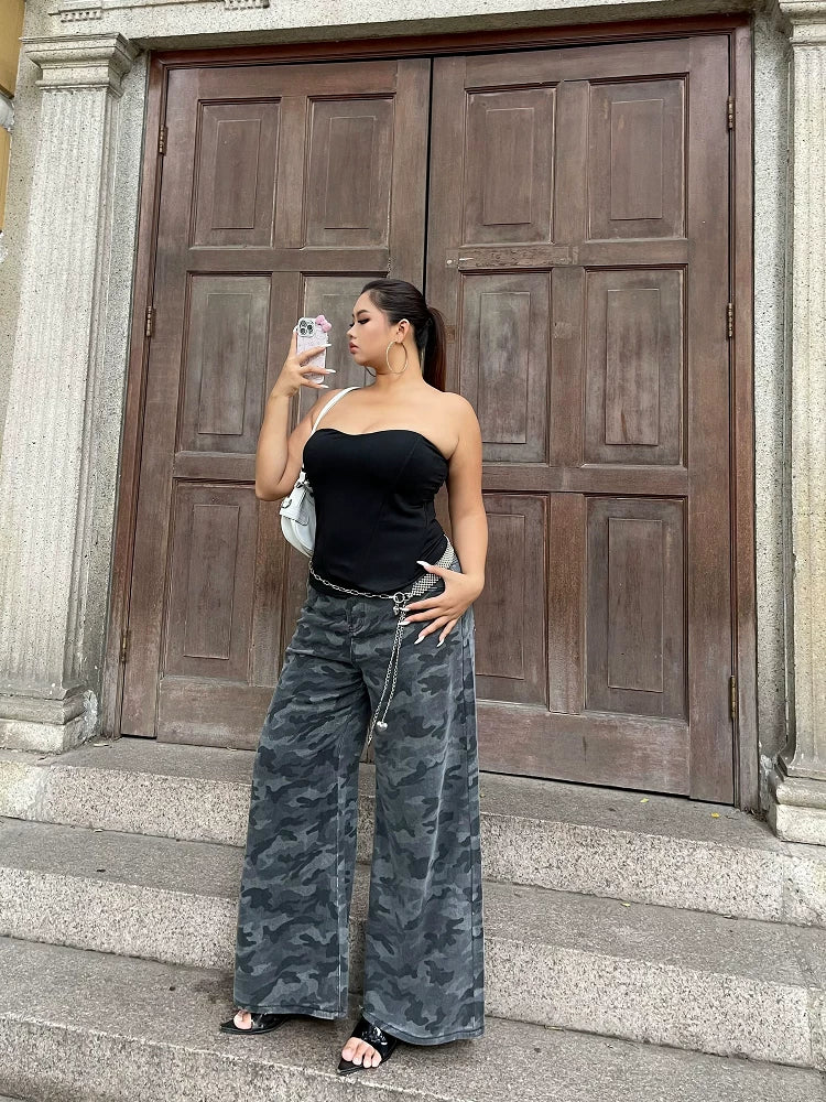 Spice girl camo tooling wide-leg jeans FE0477