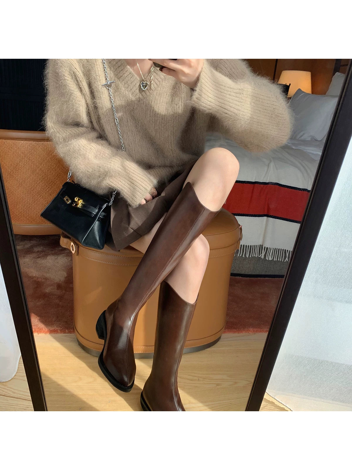 Pointed high heel mid-tall knight boots fe0263