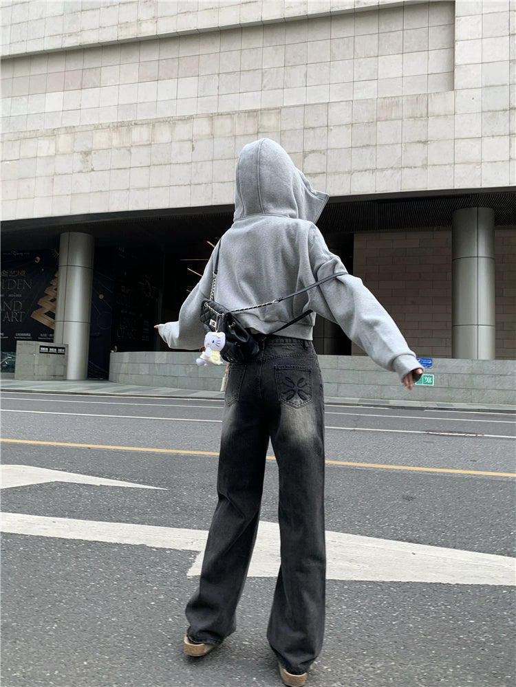 Embroidered Pocket Vintage Washed Jeans B0234