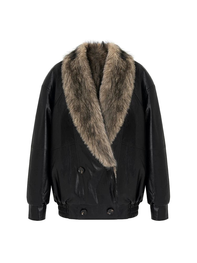 Fur collar short fur integrated jacket f0267