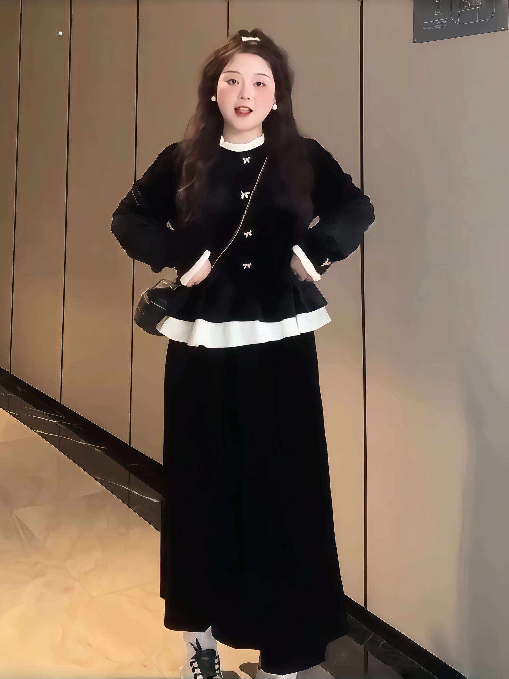 Bow waist top velvet skirt set C0238