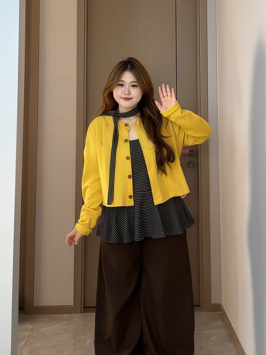 Striped suspender knitted cardigan set C0083