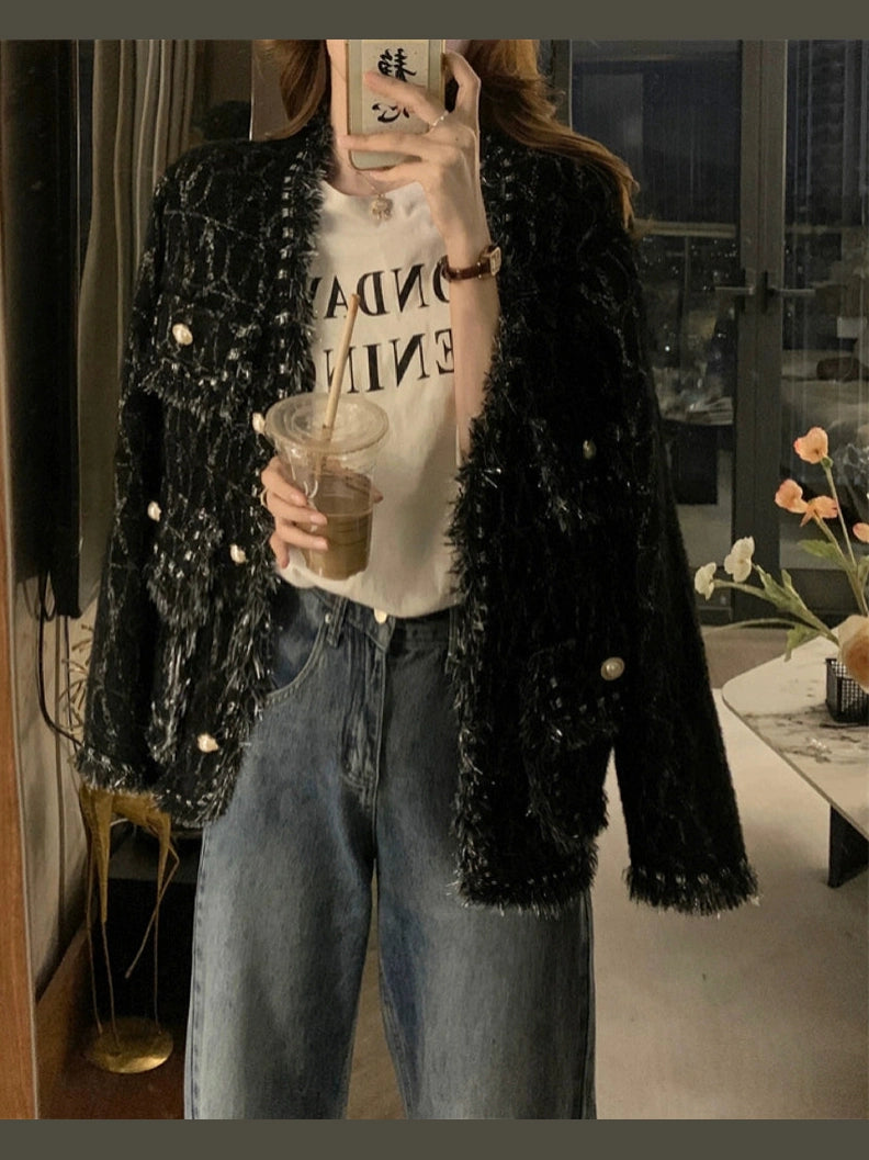 V-neck fringed jacket C0082