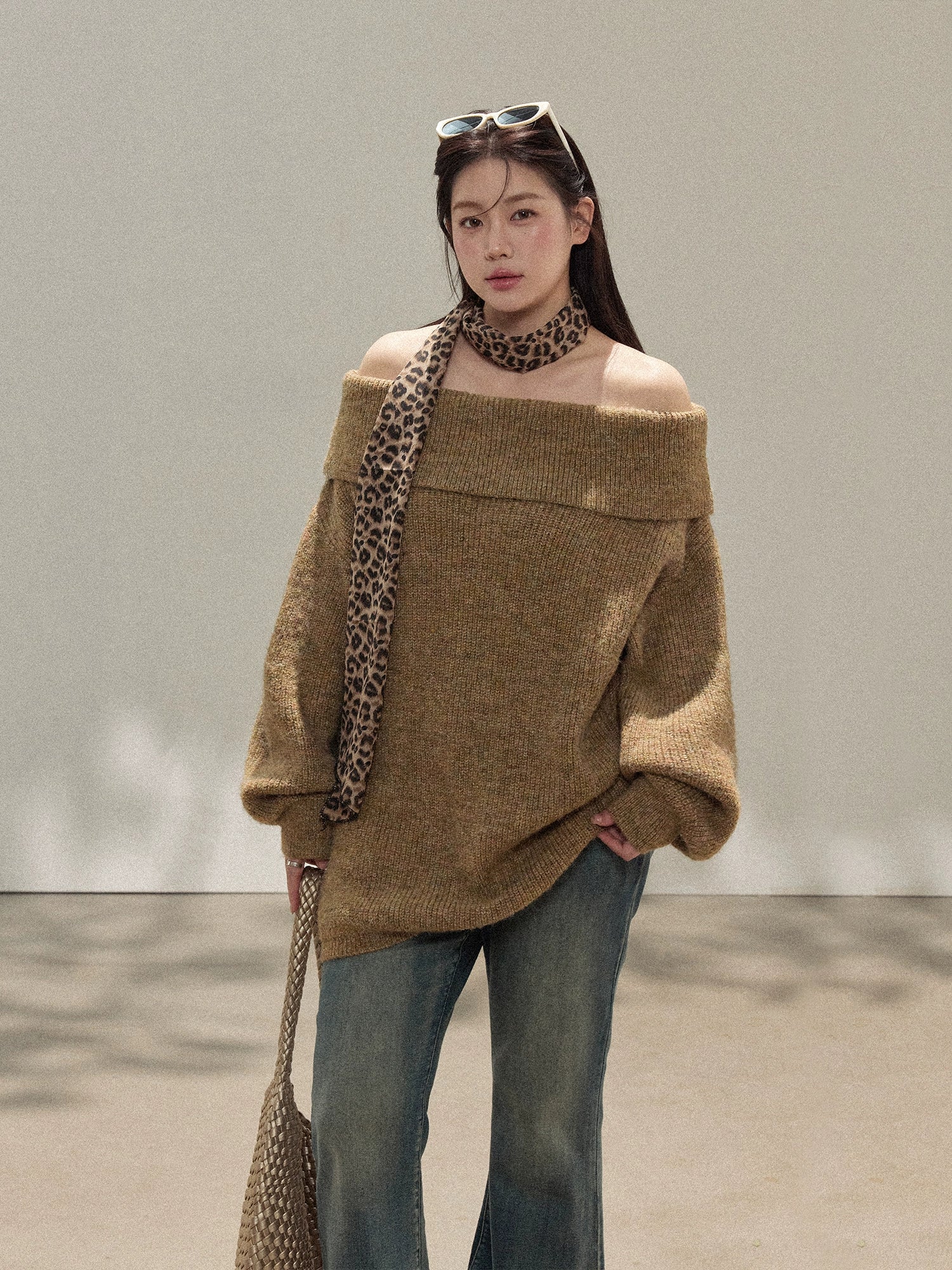 Autumn and winter thin one-word neck sweater C0105
