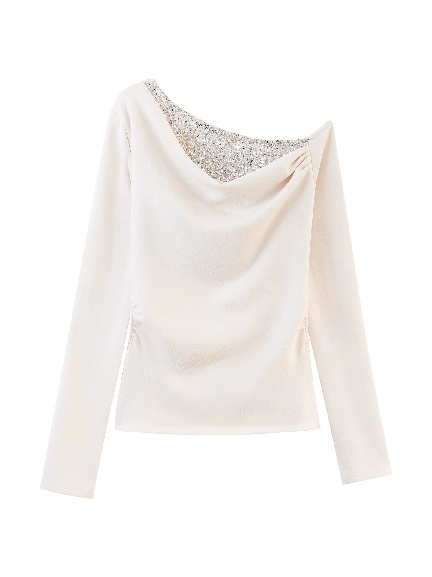 Off-the-shoulder panelled sequin long-sleeved T-shirt fe0521