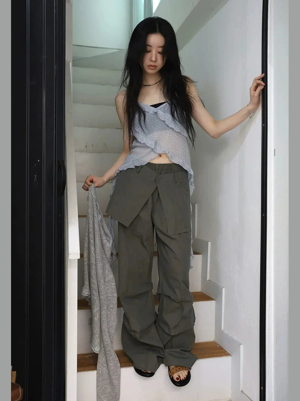 Floral Cami & Cardigan with Cargo Pants Set f0357