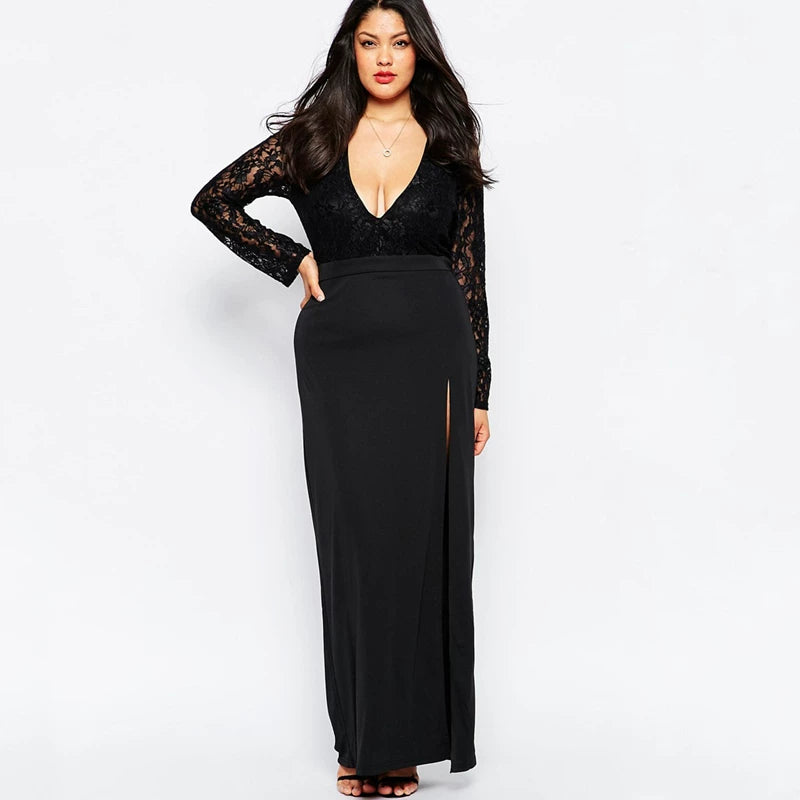 Side Split Lace V-Neck Sexy Medium Dress Dress F0438