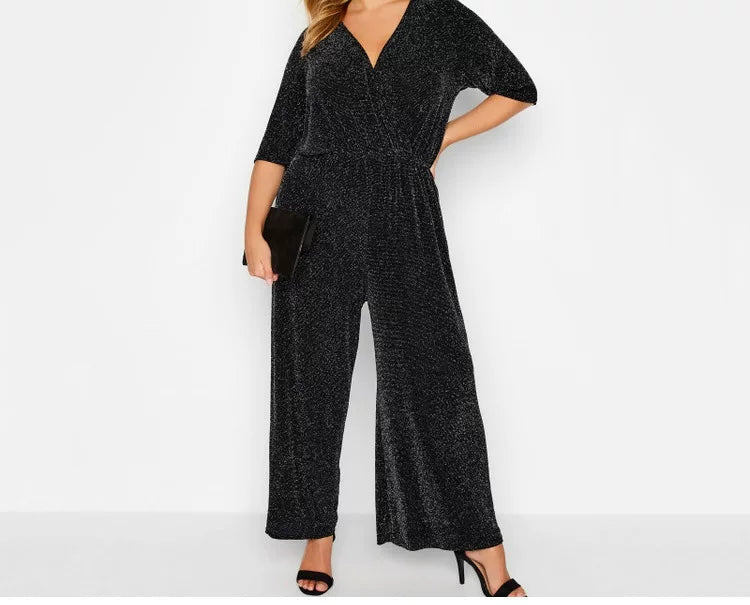 High Waist Sexy V-Neck One-Piece Straight Pants F0433