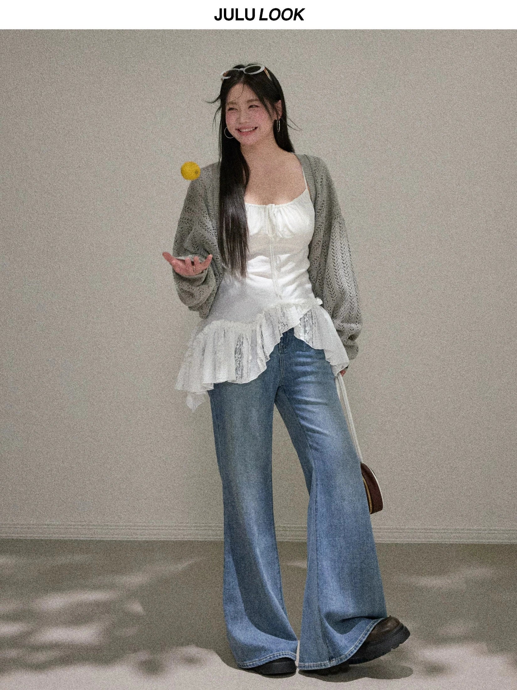 Grey bat sleeve blouse f0285