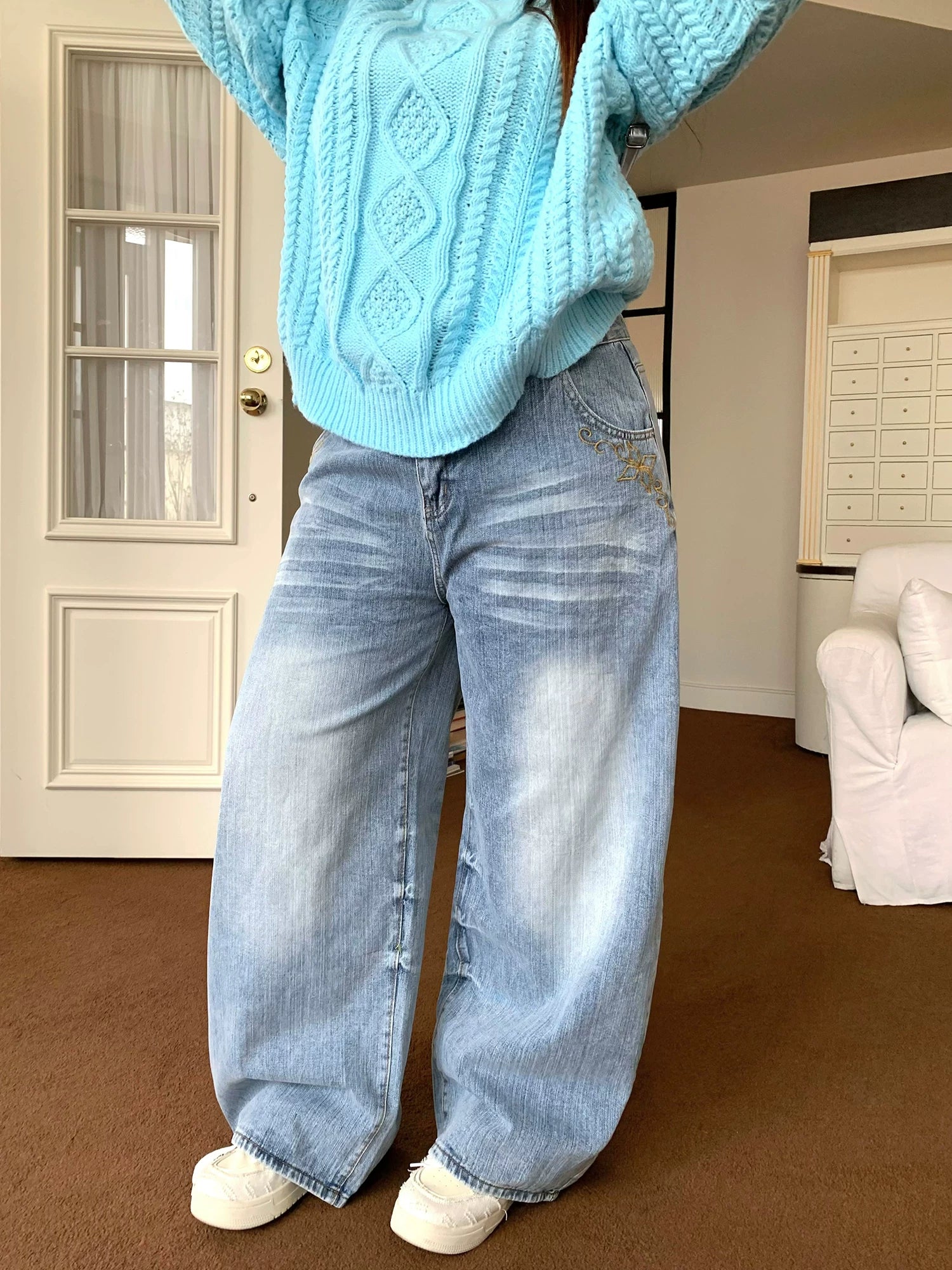 American retro cat whisker gradual change lightning jeans FE0505