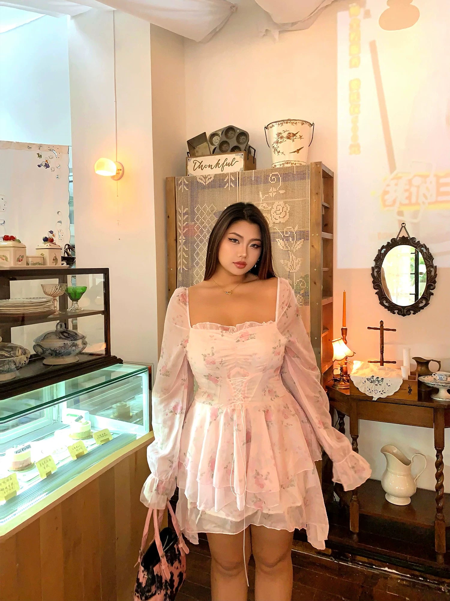 Waist slim long-sleeved dress FE0504