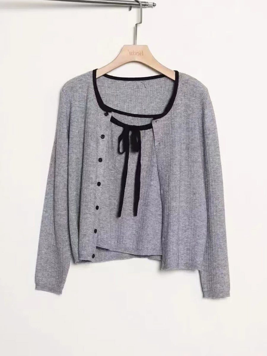 Lazy wind knitted cardigan suspender set C0241