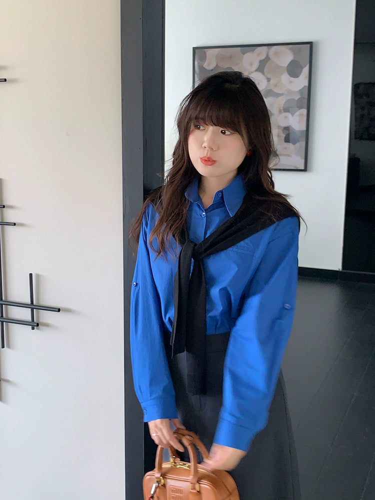 Blue shirt with shawl C0239