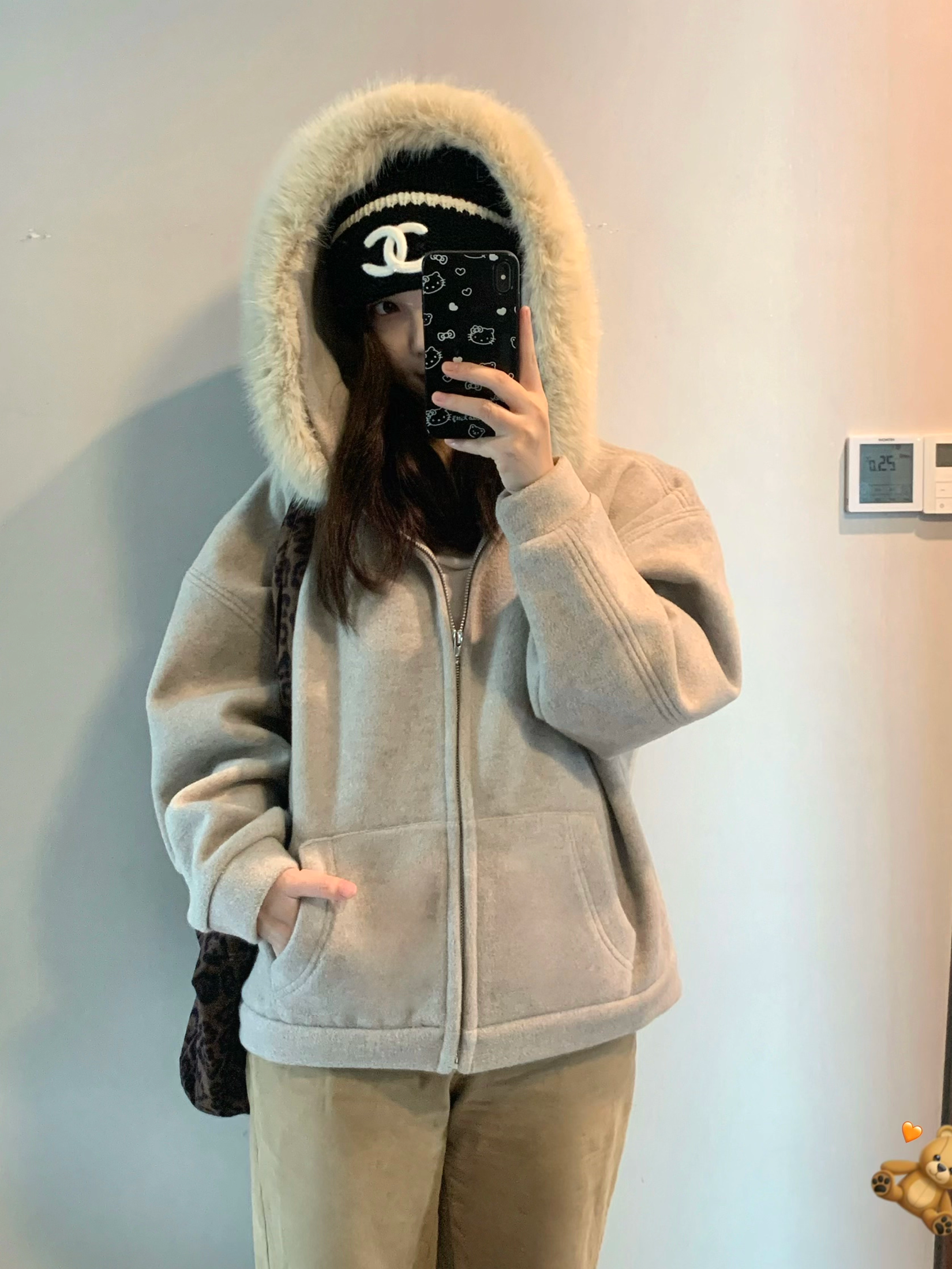 Sweet vintage fur collar hooded thickened coat f0269