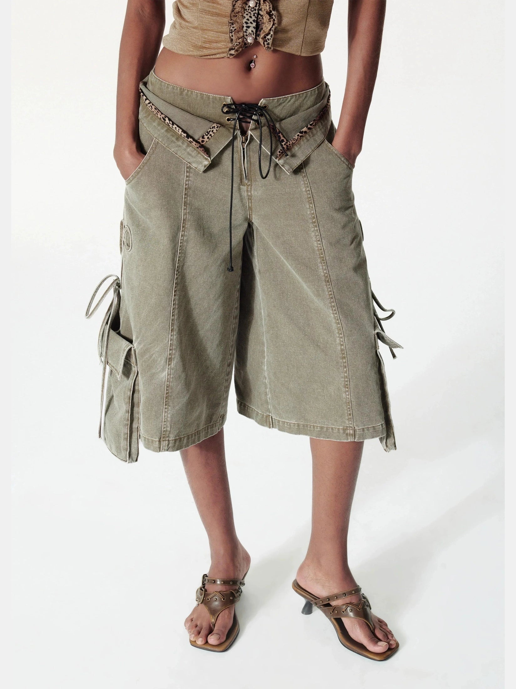 Double Waist Strap Shorts  f0412