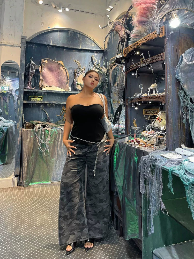 Spice girl camo tooling wide-leg jeans FE0477