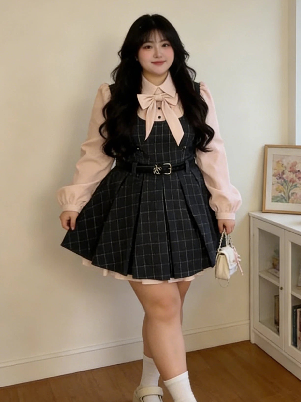 College style color matching fake two-piece dress FE0484