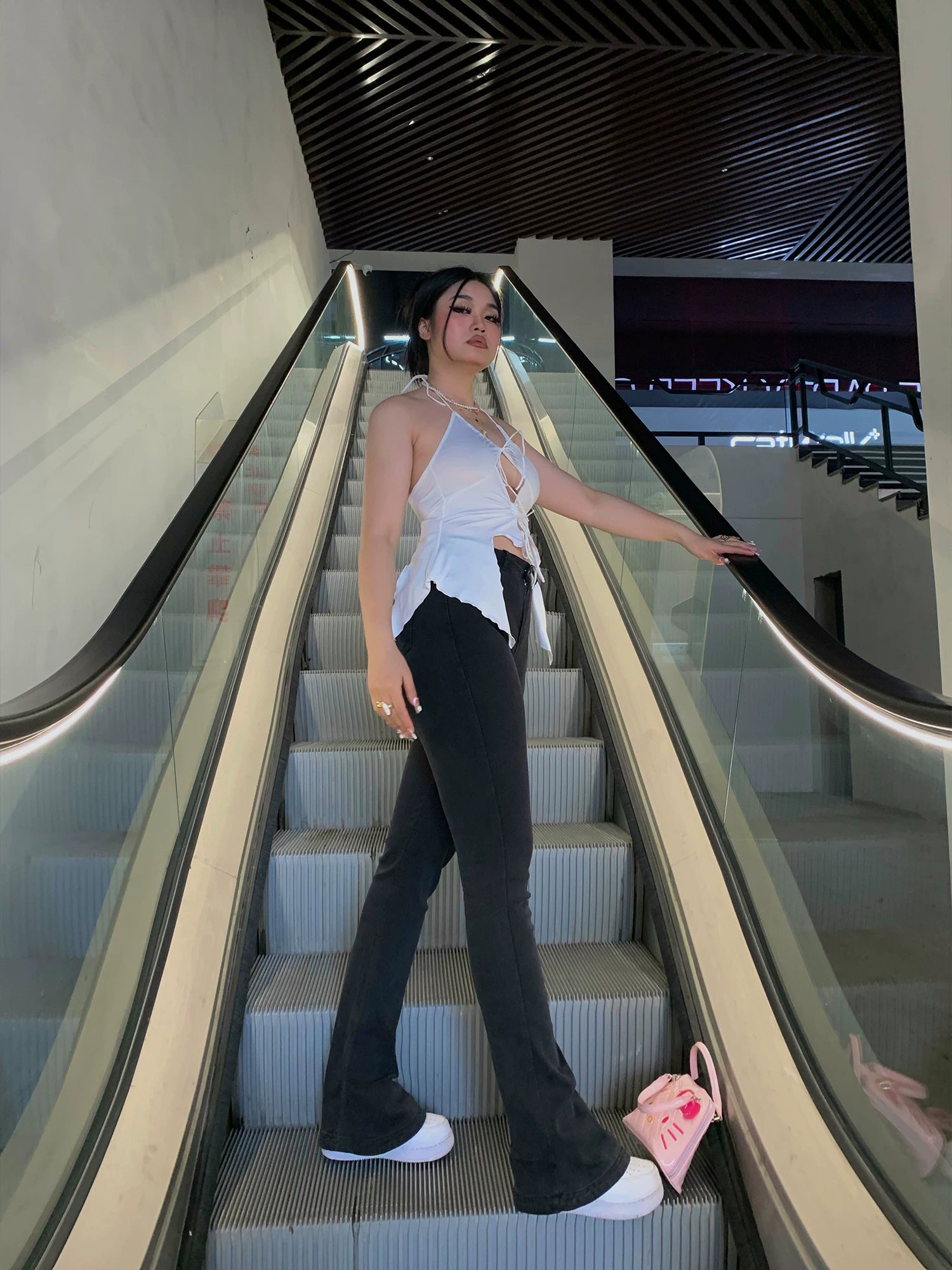 Black micro-flared jeans FE0466