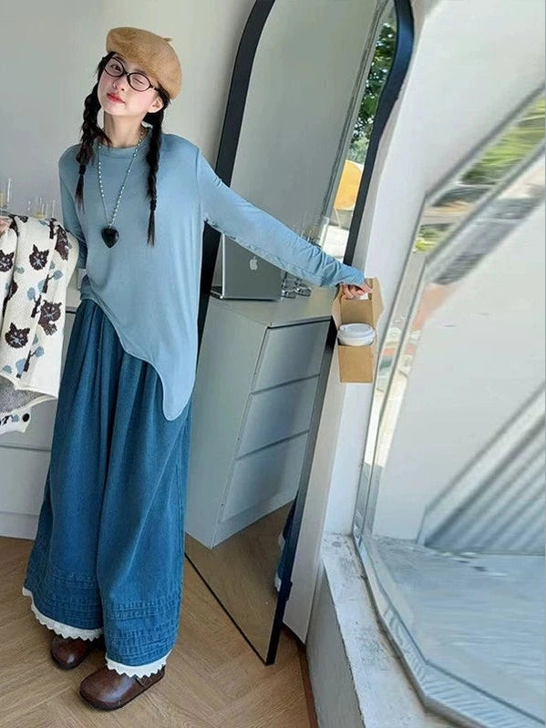 Blue Loose Wide Leg Jeans C0253