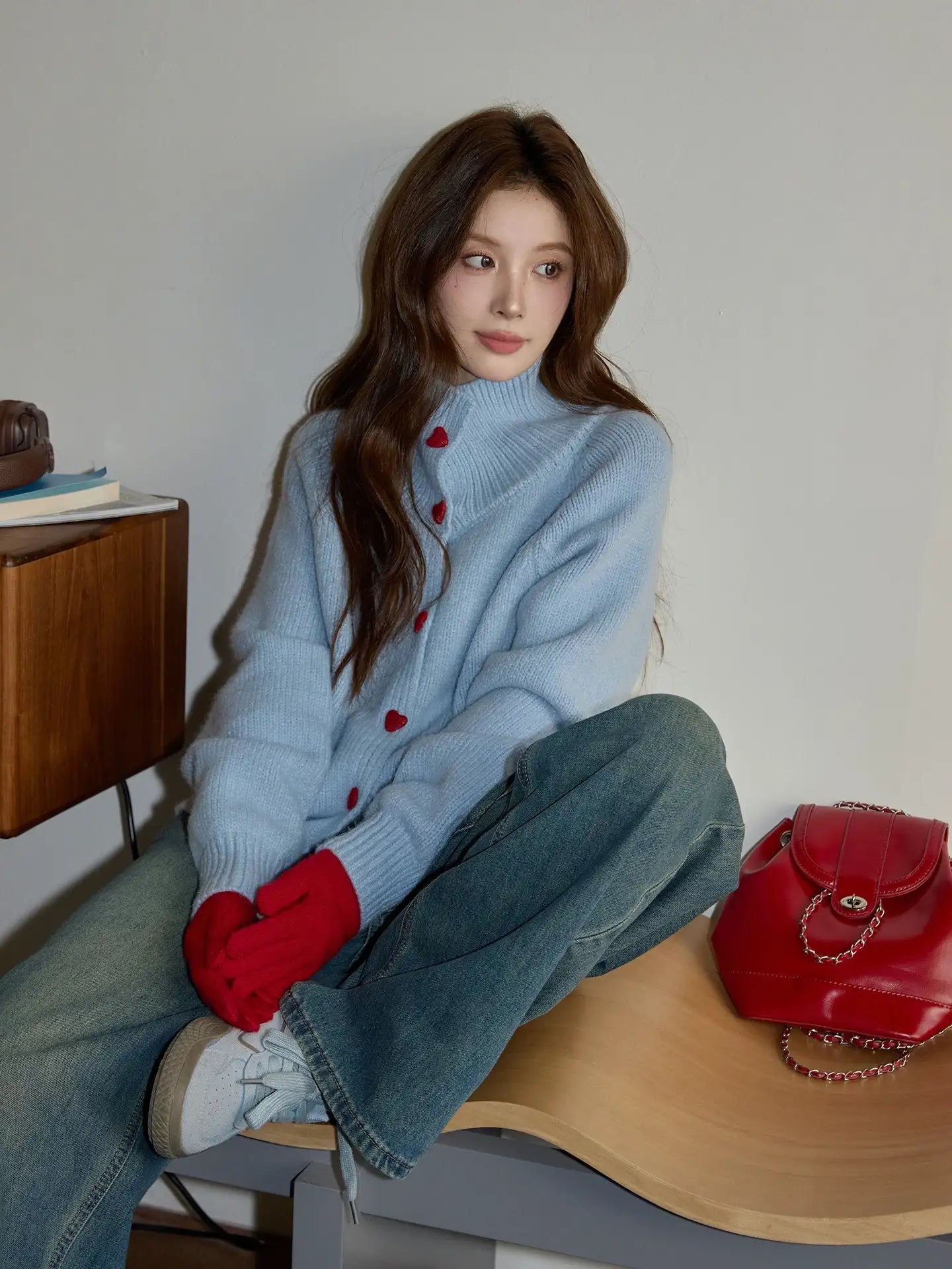 Heart-Button Knit Cardigan f0345