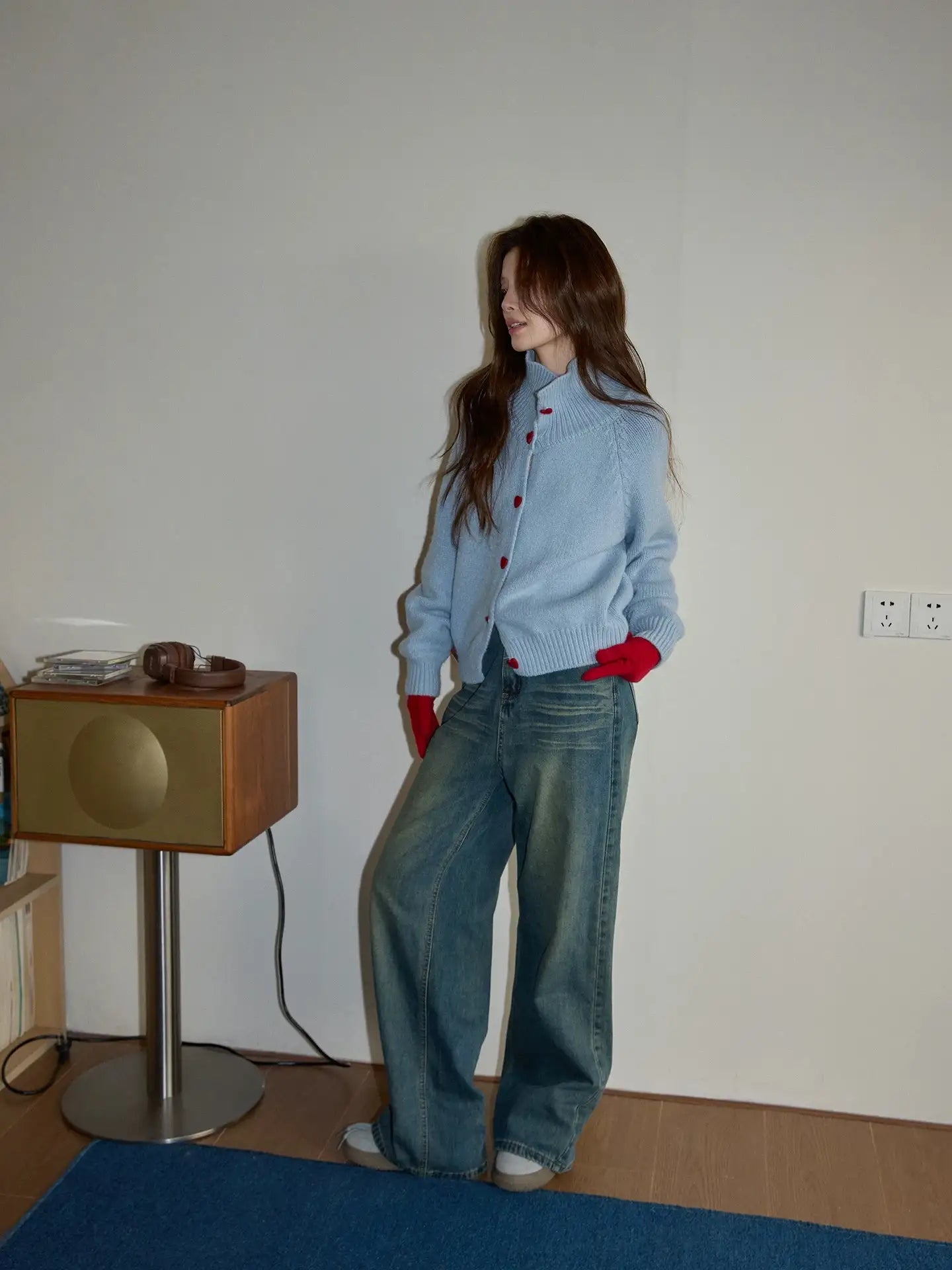 Heart-Button Knit Cardigan f0345