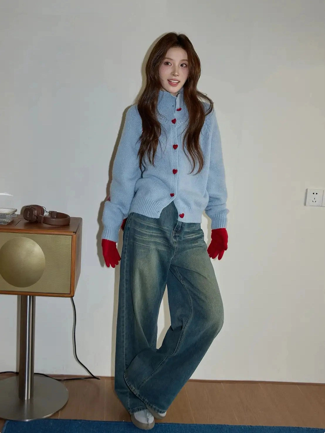 Heart-Button Knit Cardigan f0345