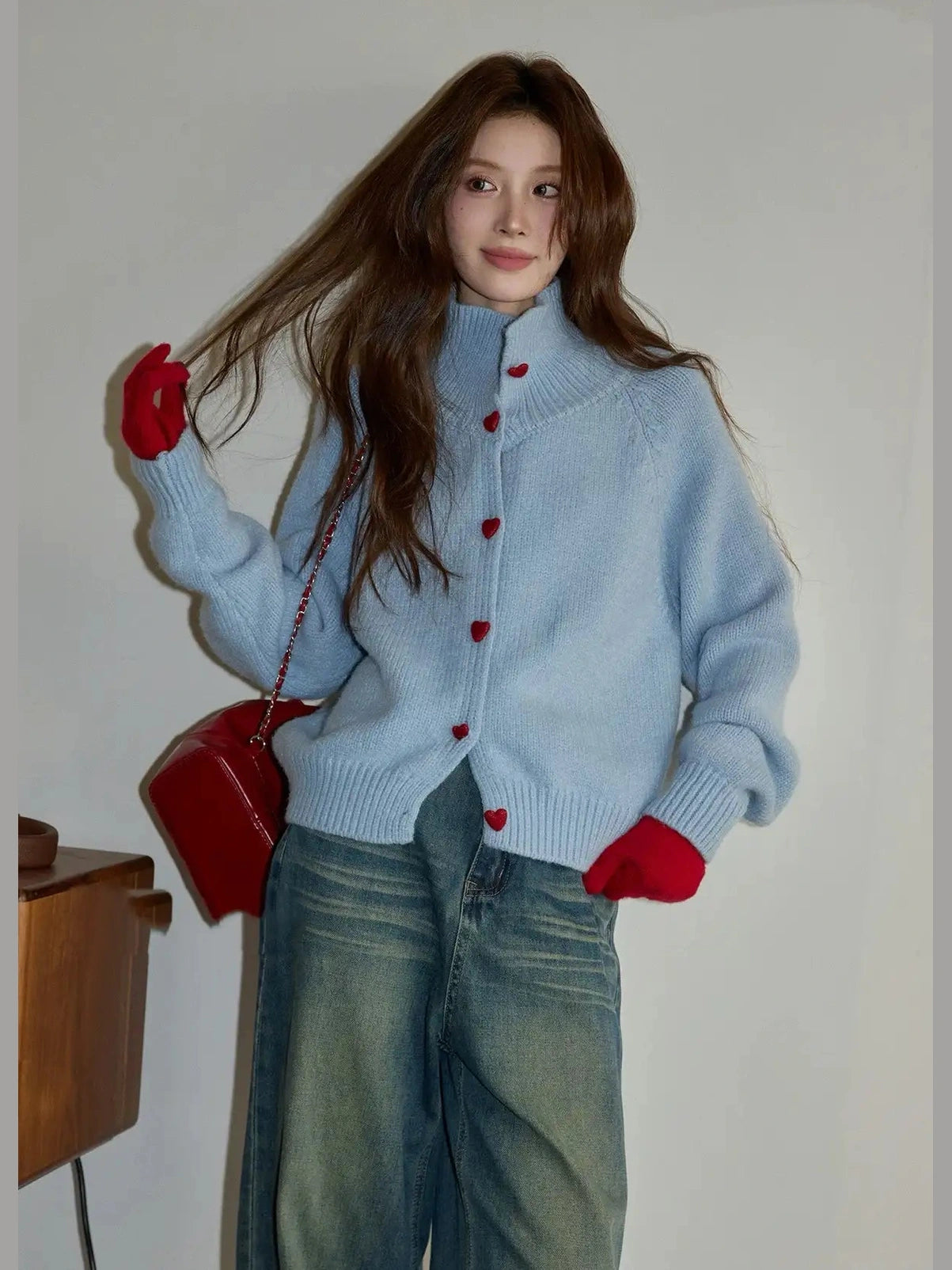 Heart-Button Knit Cardigan f0345