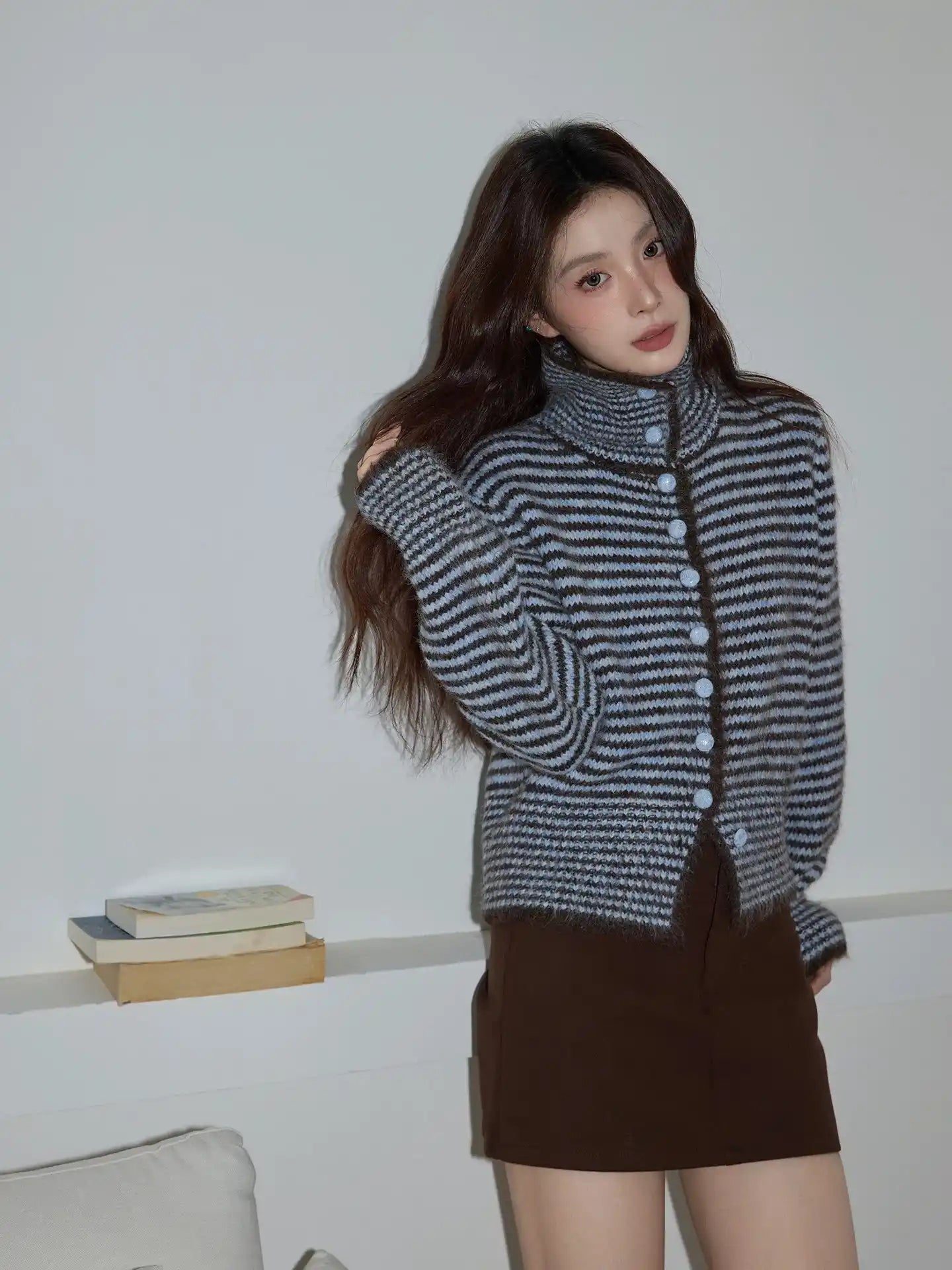 Brown Collared Knit Top  f0344