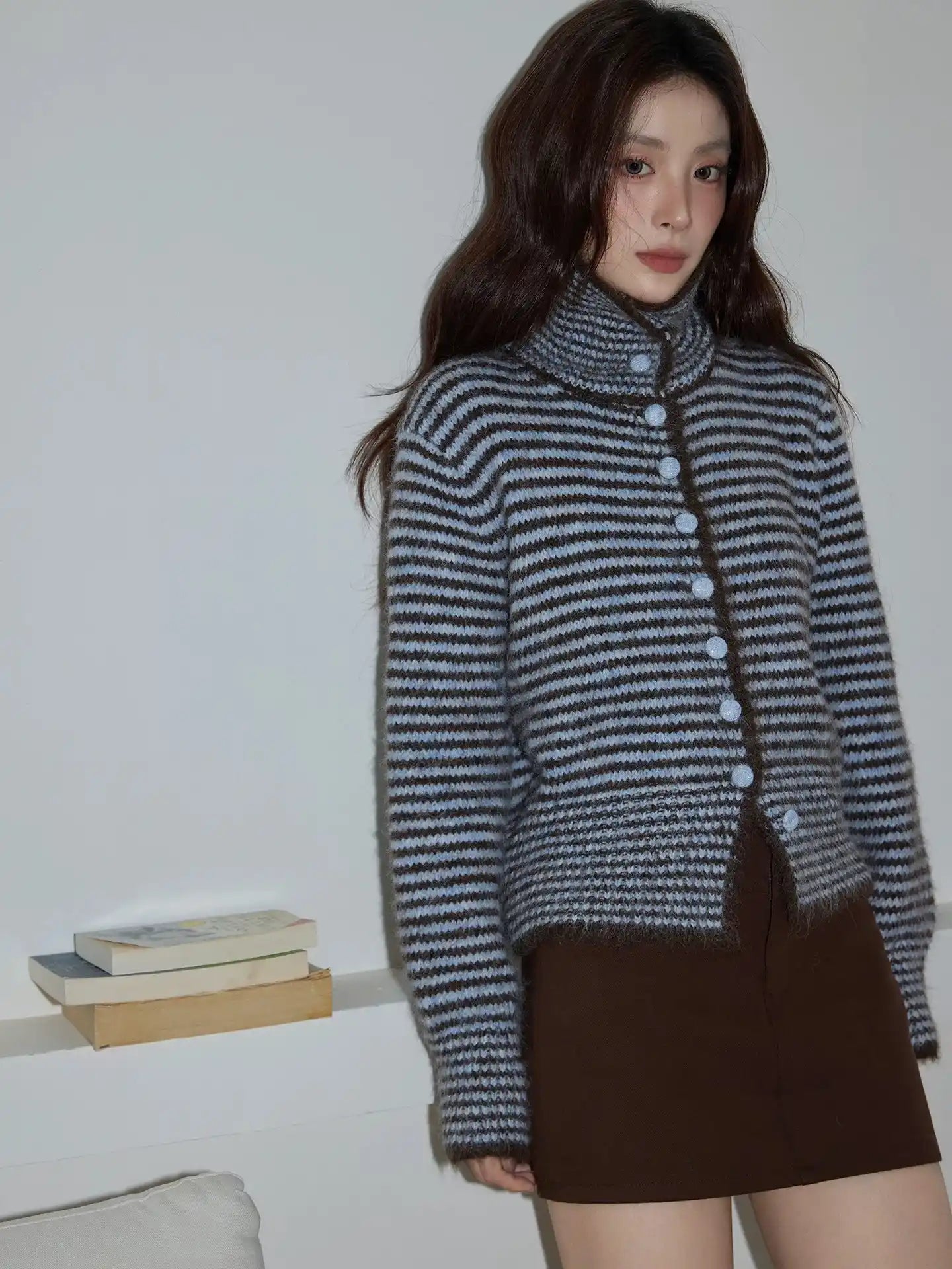 Brown Collared Knit Top  f0344