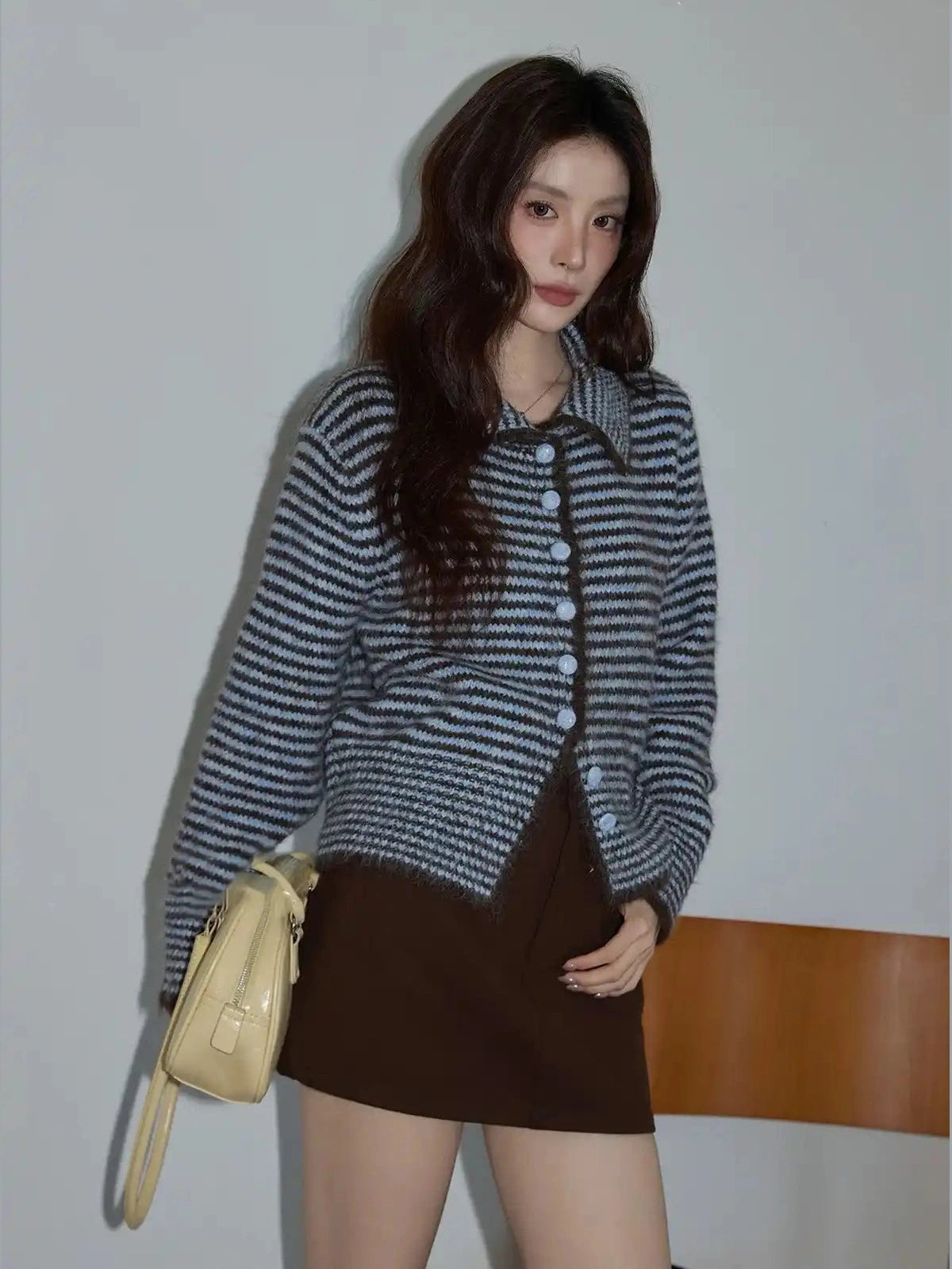 Brown Collared Knit Top  f0344