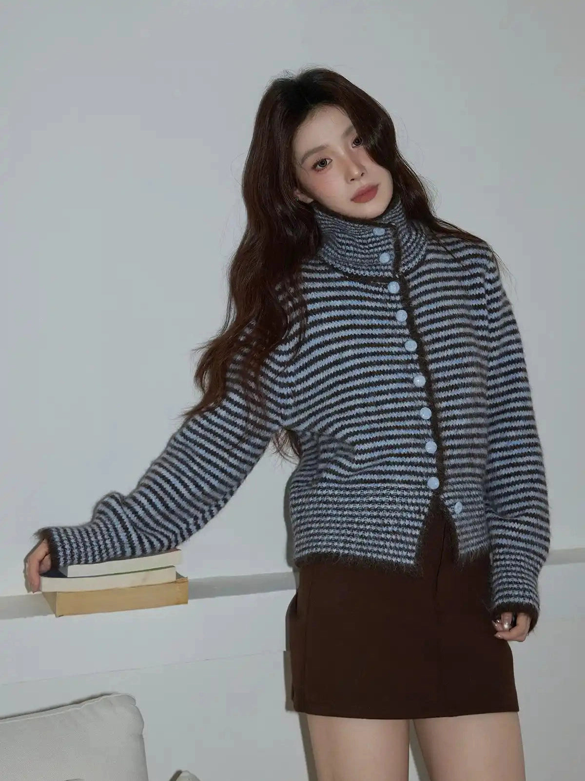 Brown Collared Knit Top  f0344