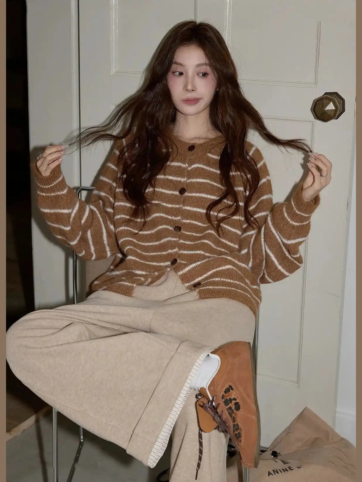 Retro Stripe Crew Knit  f0343