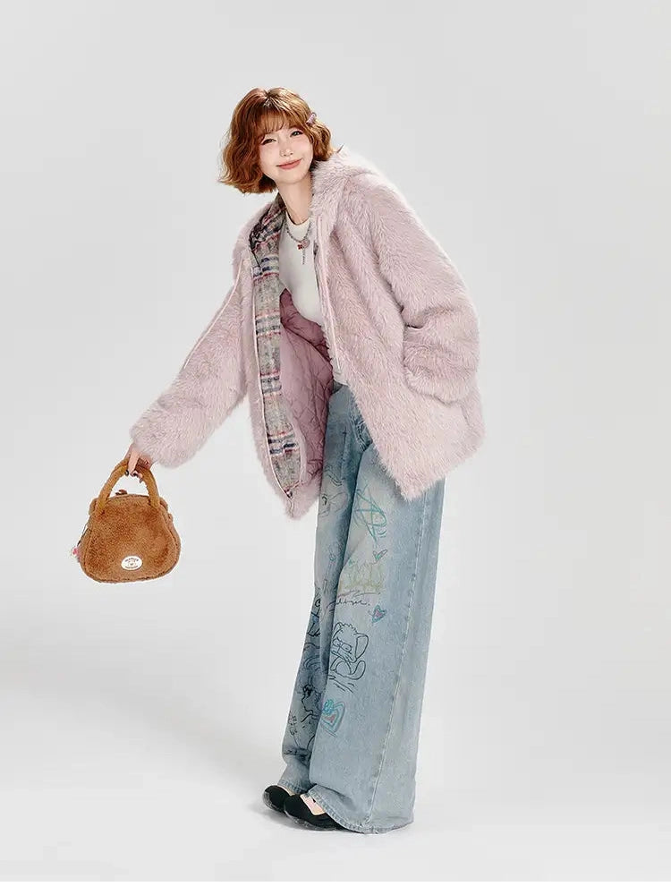 Pink Faux Fur Jacket  f0340