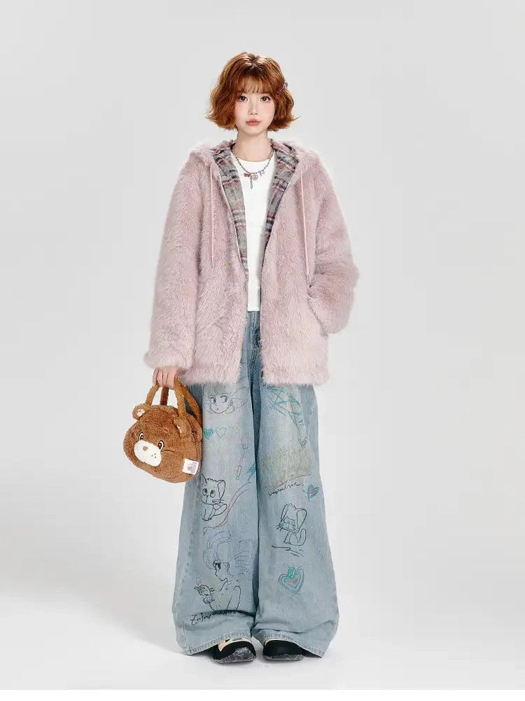 Pink Faux Fur Jacket  f0340