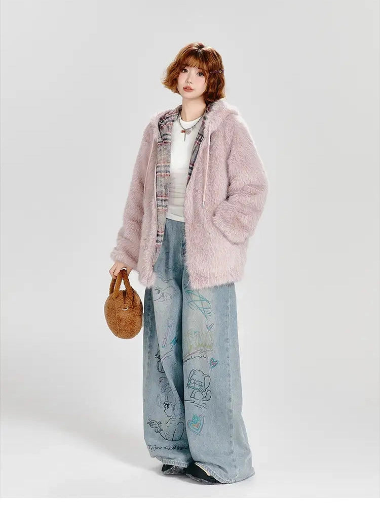 Pink Faux Fur Jacket  f0340