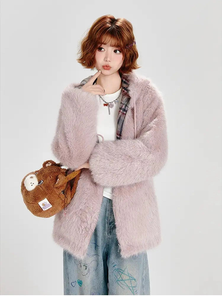 Pink Faux Fur Jacket  f0340