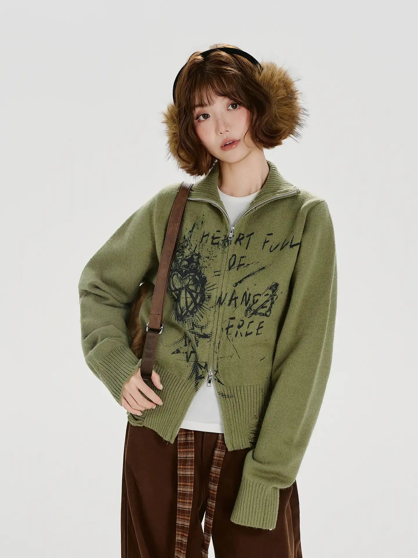 Vintage-Style Zip Knit Cardigan