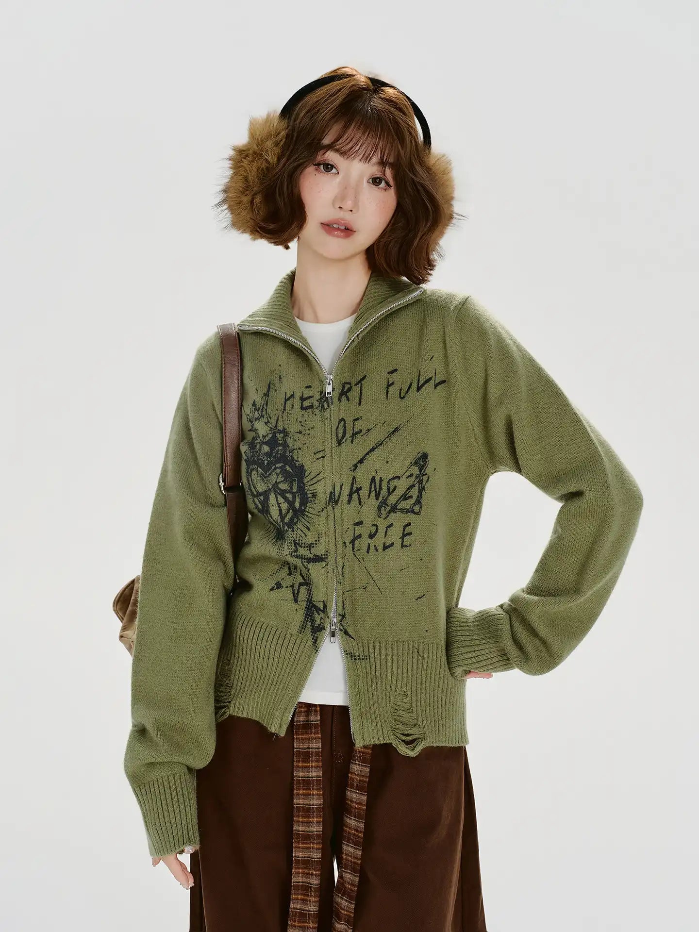 Vintage-Style Zip Knit Cardigan