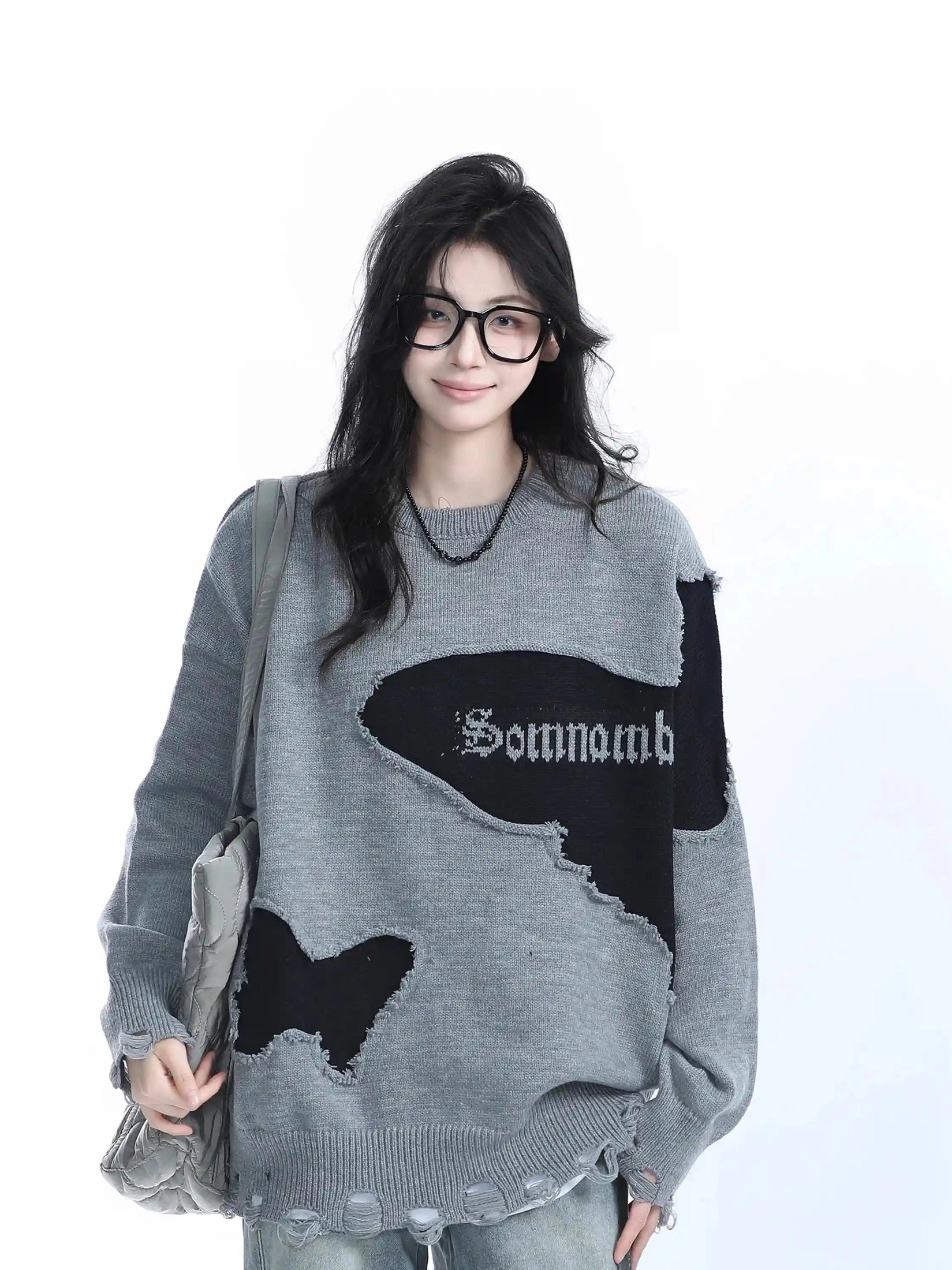 Distressed Butterfly Knit Sweater  f0370