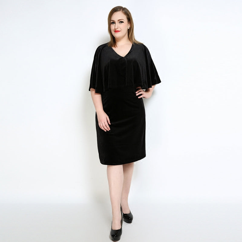 Plus Size Solid Color Velvet Cloak Cloak Dress F0420