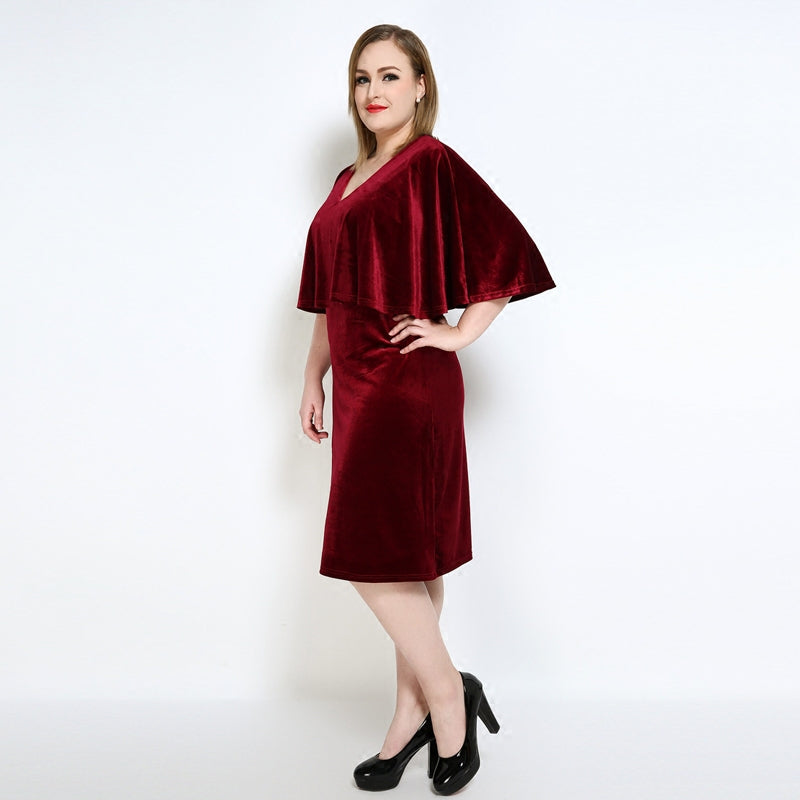 Plus Size Solid Color Velvet Cloak Cloak Dress F0420