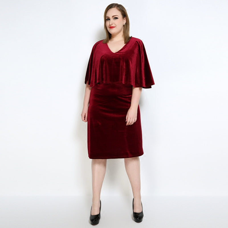 Plus Size Solid Color Velvet Cloak Cloak Dress F0420