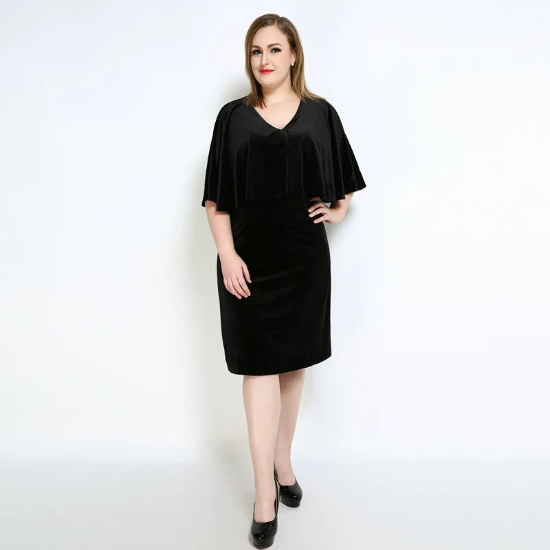 Plus Size Solid Color Velvet Cloak Cloak Dress F0420
