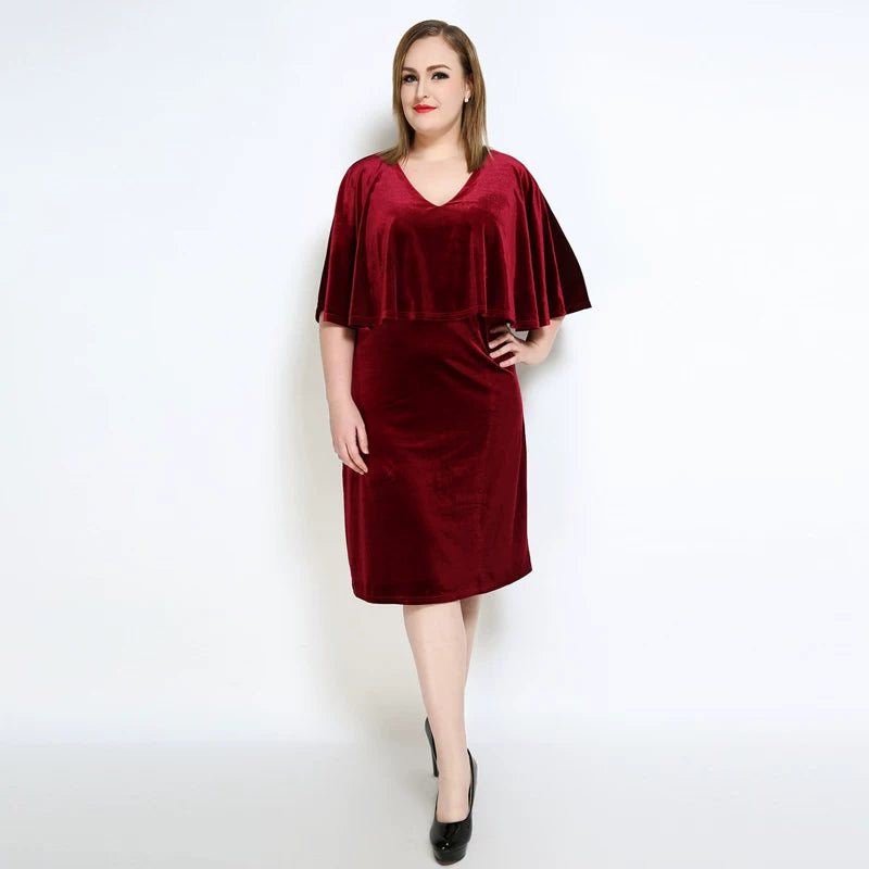 Plus Size Solid Color Velvet Cloak Cloak Dress F0420