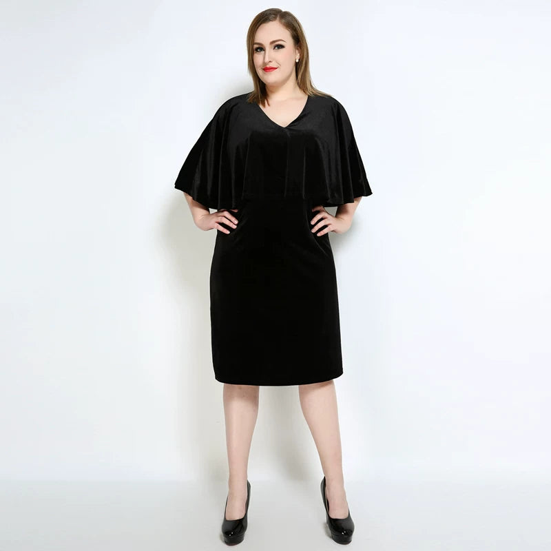 Plus Size Solid Color Velvet Cloak Cloak Dress F0420