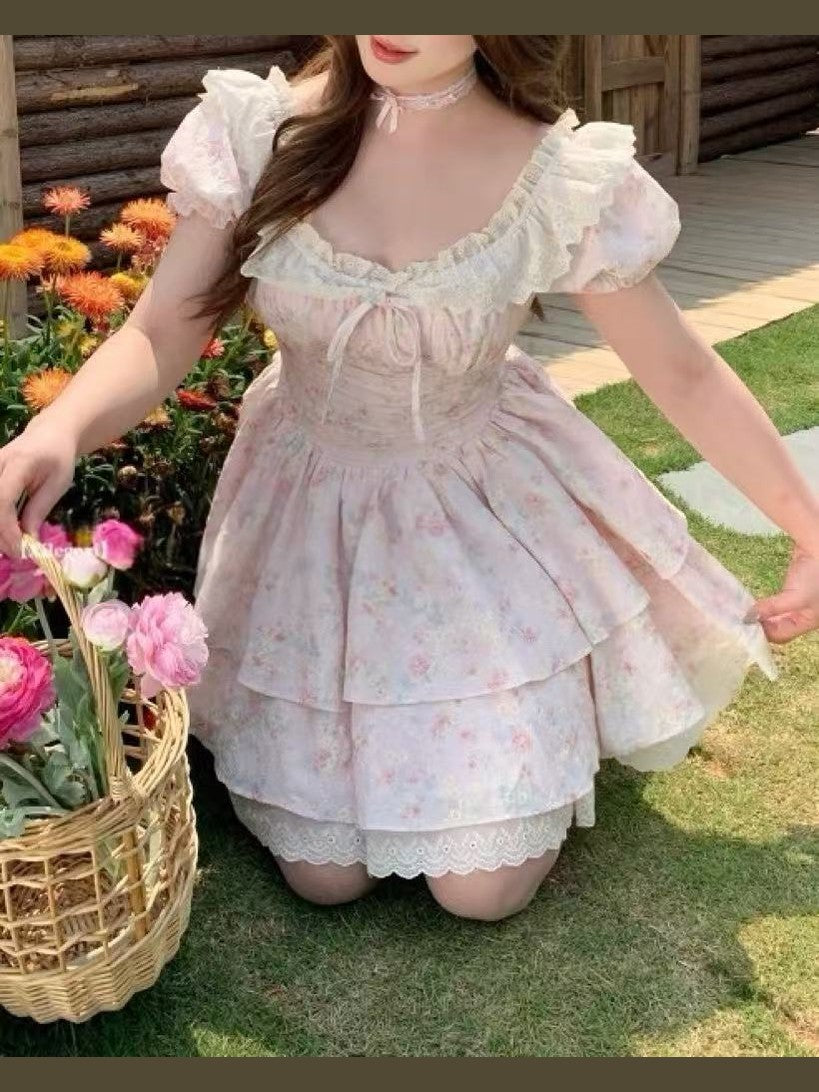 crushpeach Pink Cherry Garden Exquisite Cotton Embroidered Lace MINI Dress