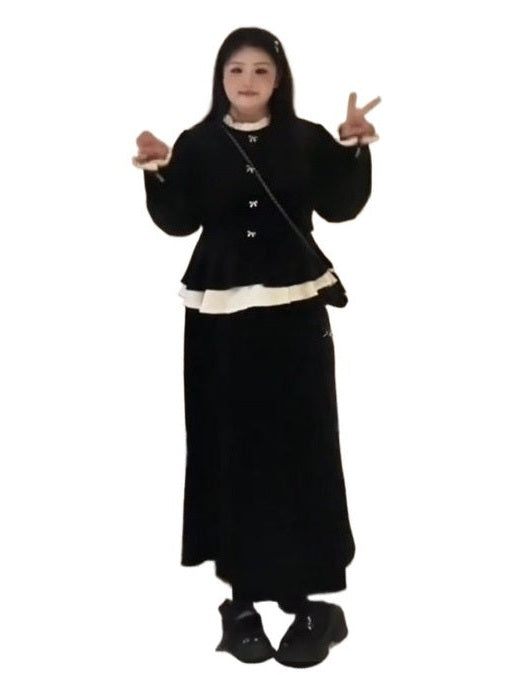 Bow waist top velvet skirt set C0238