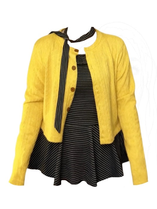 Striped suspender knitted cardigan set C0083